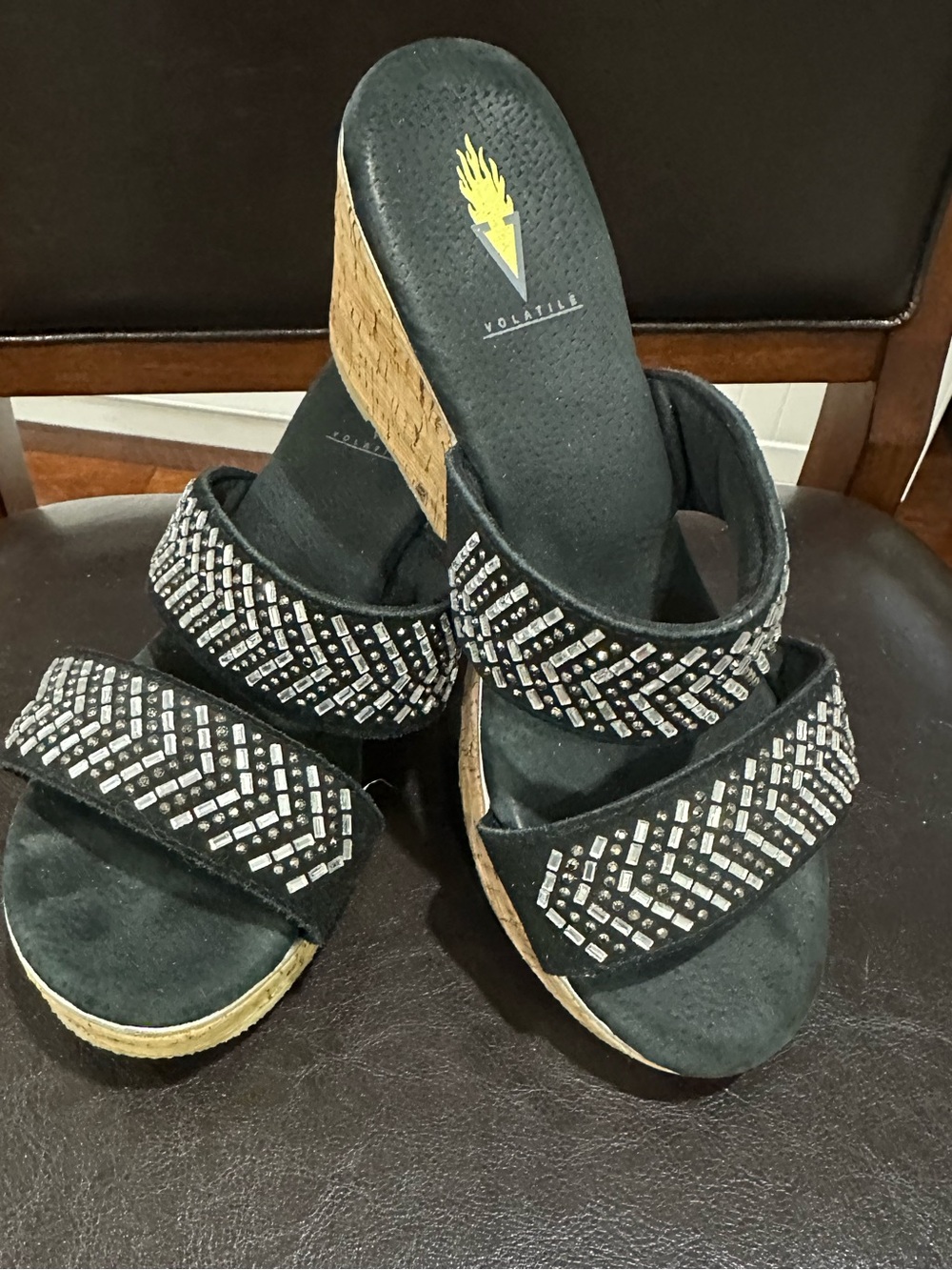 Volatile Black Embellished Wedge Sandals Size 9